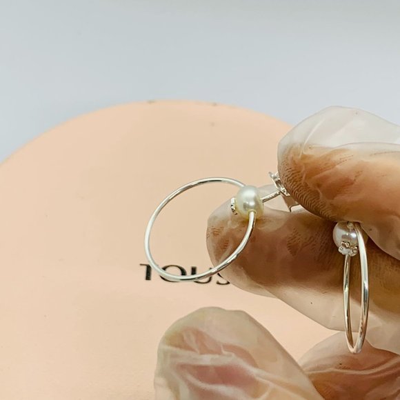 TOUS Earring Silver TOUS Pearl Earrings with Pearl Hoop Earrings Women Jewelry - Picture 8 of 9
